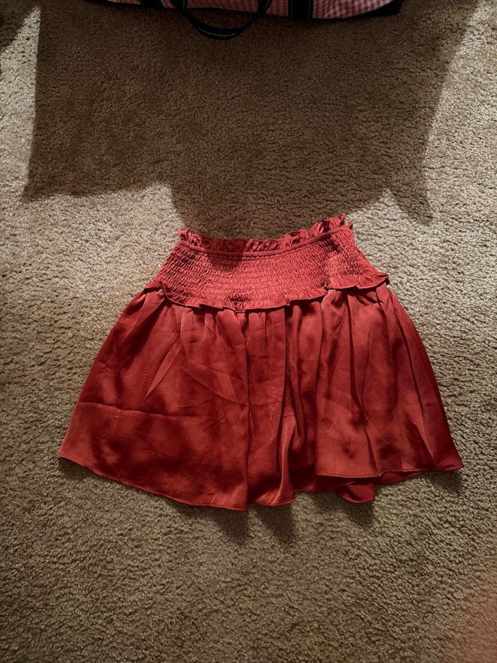 Women's rust colored Smocked Waist Skort
